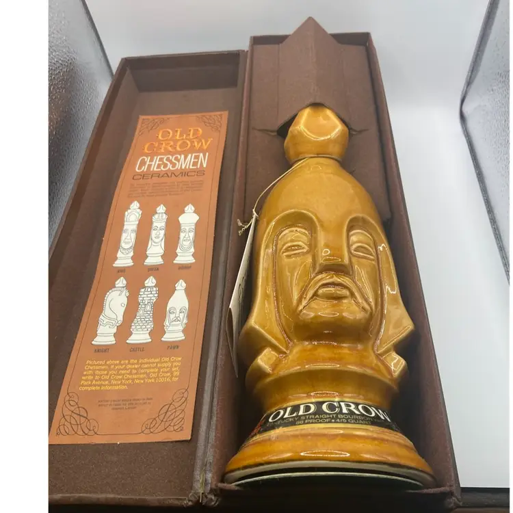 Old Crow Limited Edition Chessmen Ceramic Decanter, 12” Tall