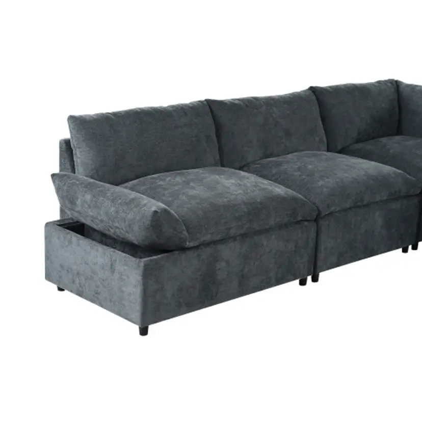 115.5 Modular Deep Gray Sectional Sofa With Durable Polyester Upholstery, Plush Cushions, Hidden Storage Compartments, And Versatile Design For Living Room, Lounge, Or Office