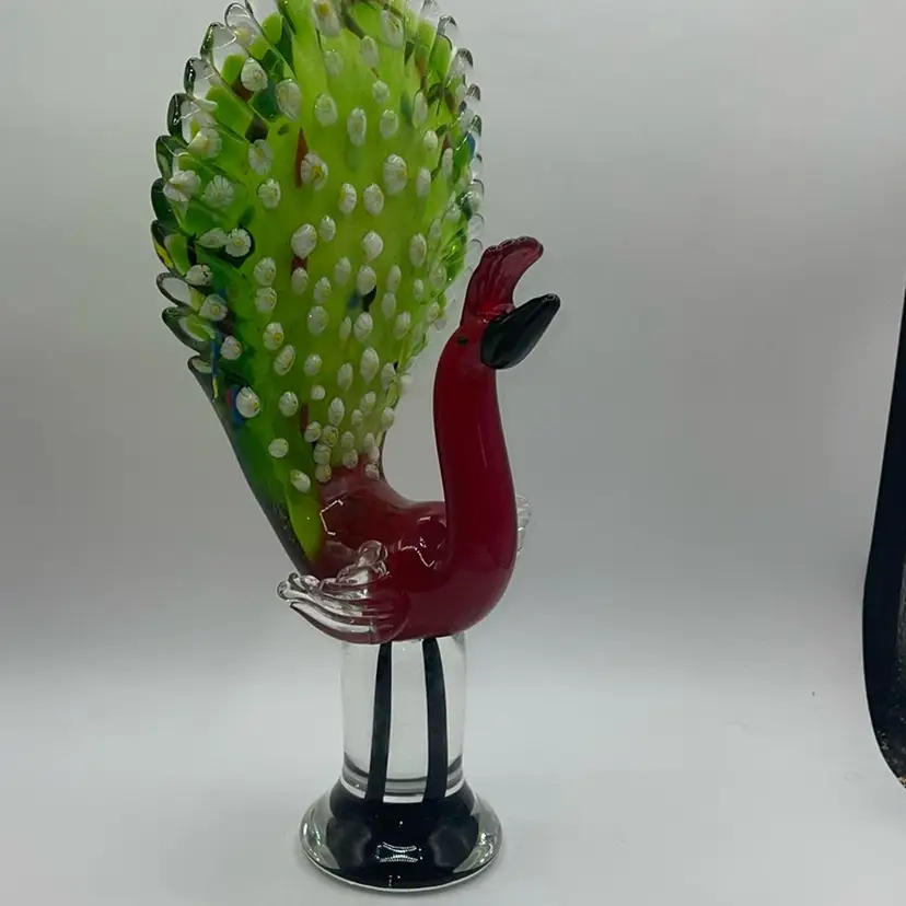 24 Large Art Glass Peacock 15.5” Tall Reds Greens