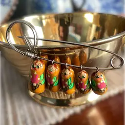 Russian Matryoshka Nesting Doll Hand Painted Safety Pin Charm Brooch