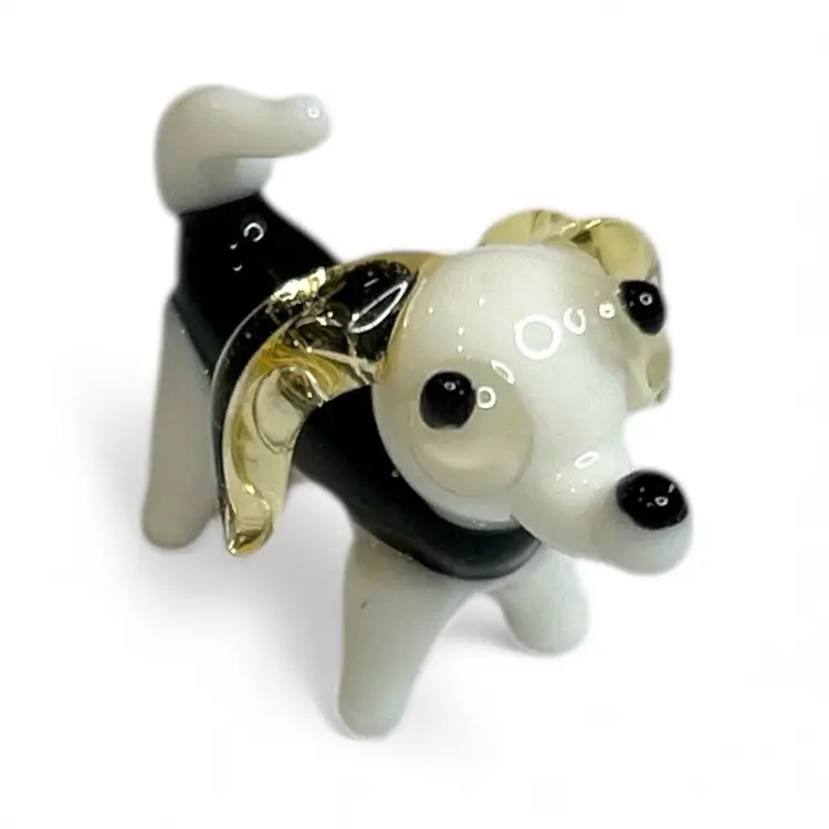 Mini Handblown Hound Art Glass Figurine And Christmas Stocking
