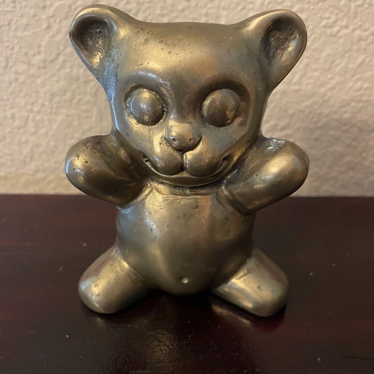 VTG Solid Brass Teddy Bear 4" Figurine Paperweight / Bookend