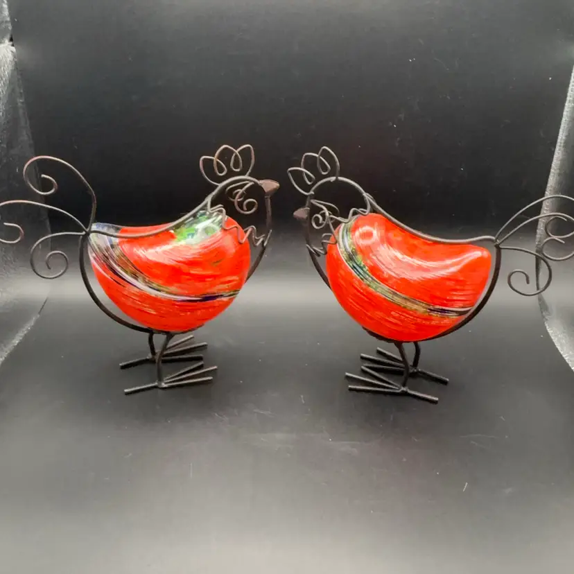 Vintage Vibrantly Colored Art Glass Rooster & Hen Set – 6.5”