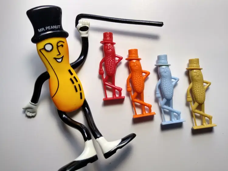 Mr. Peanut Planters Lot Of 5 Items Bendy Figure Red Orange Blue Tan Whistles Great Christmas Gifts