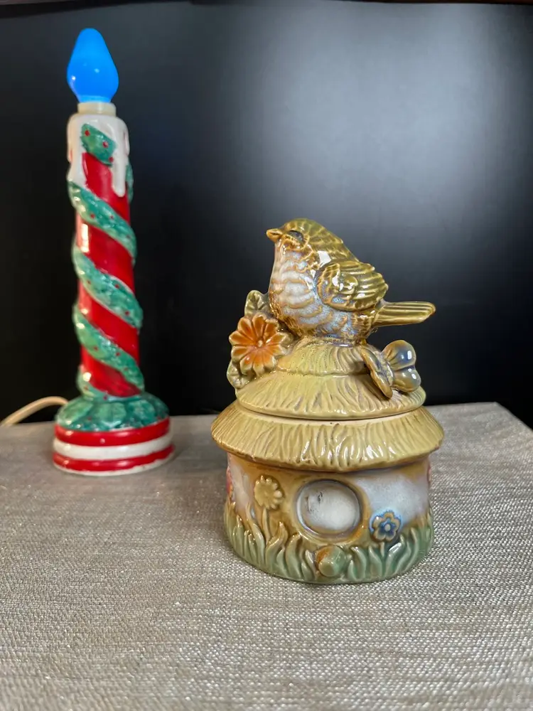 Glazed Pottery Bird, Butterfly & Floral Trinket Box