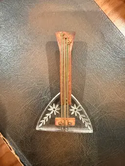 Carved Lucite And Wood Stringed Instrument Brooch