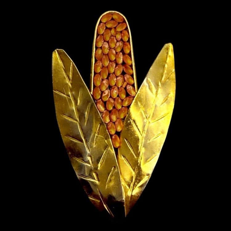Golden Harvest Corn Brooch Gold Tone Italy 2"