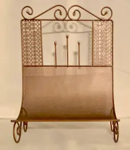 Vintage MCM Countertop Gilt Metal Rack Holds Paper Magazines