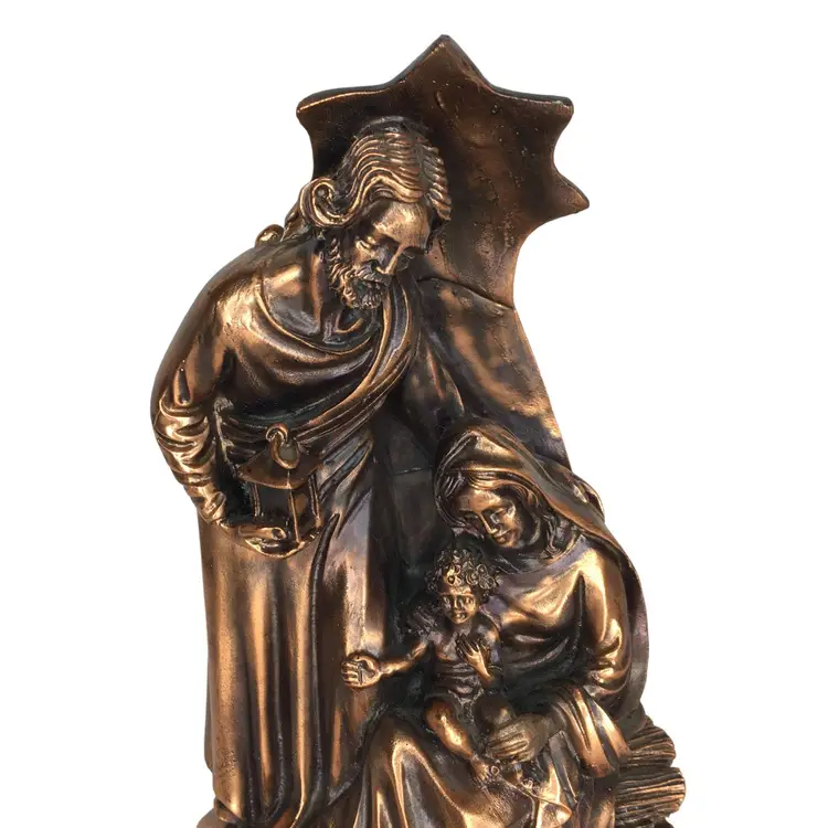 Holy Family 8" Figurine Joseph Mary Baby Jesus Cold Cast Bronze On Oval Base