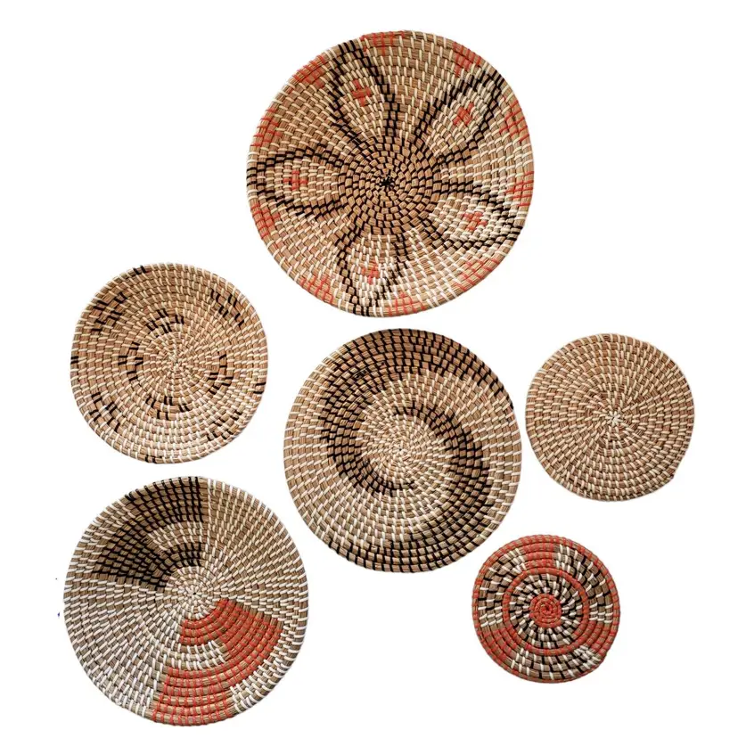 Hanging Woven Wall Basket Decor Set of 6 Seagrass Wall Baskets Decor 7" to 13.75