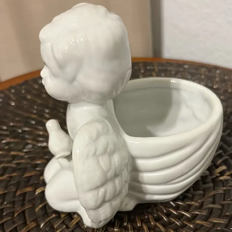 Ceramic Cherub Holding Bird Planter