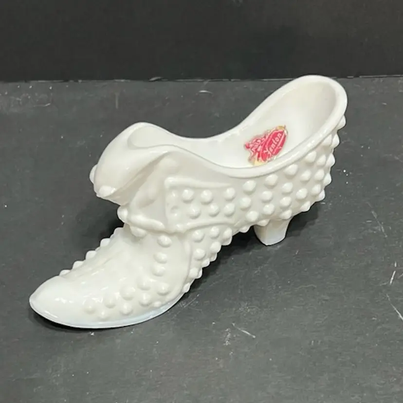 Fenton Hobnail Cat Head Milk Glass Shoe Boot ~2.5in x 6in x 1.75in
