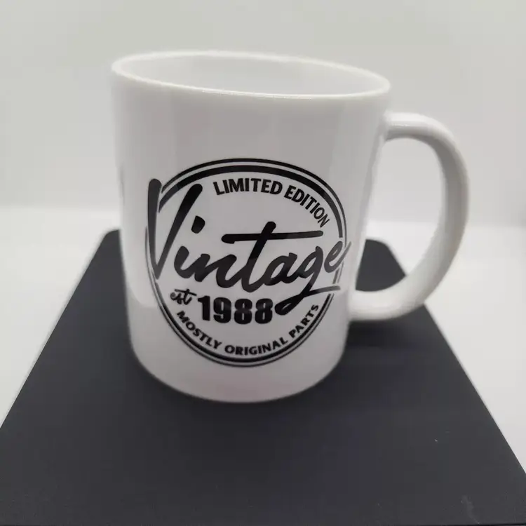 White "1988 Vintage" Logo - Motivational Color Coffee Mug 12 Oz