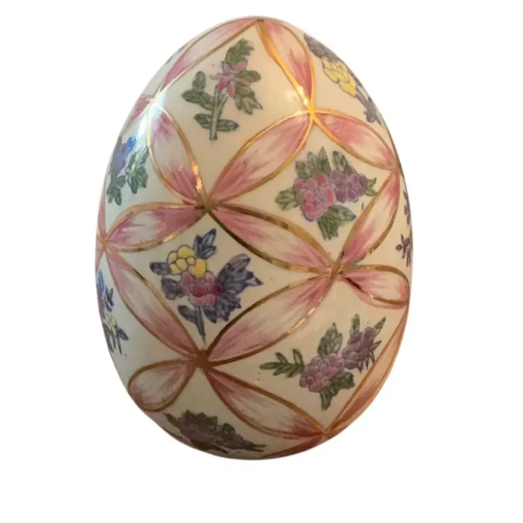 Vintage Ceramic Hand Painted Egg 5” X 3 1/2”