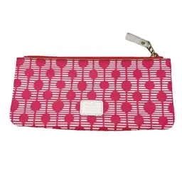 FOSSIL Cosmetic Makeup Coin Pencil Bag Coated Canvas Zip Reddish Pink 9x4"