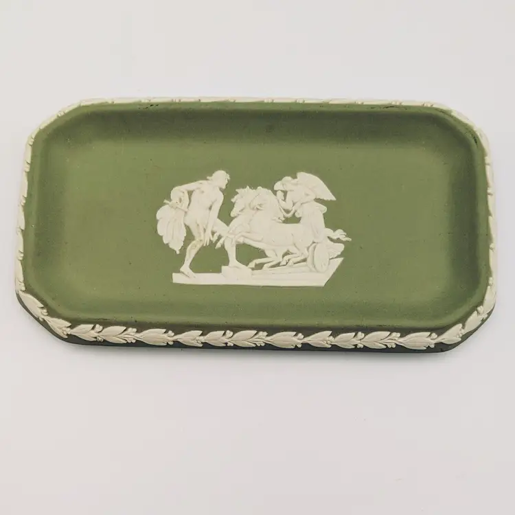 Wedgwood England Chariot Celadon Green Rectangle Jasperware Pin Dresser Tray