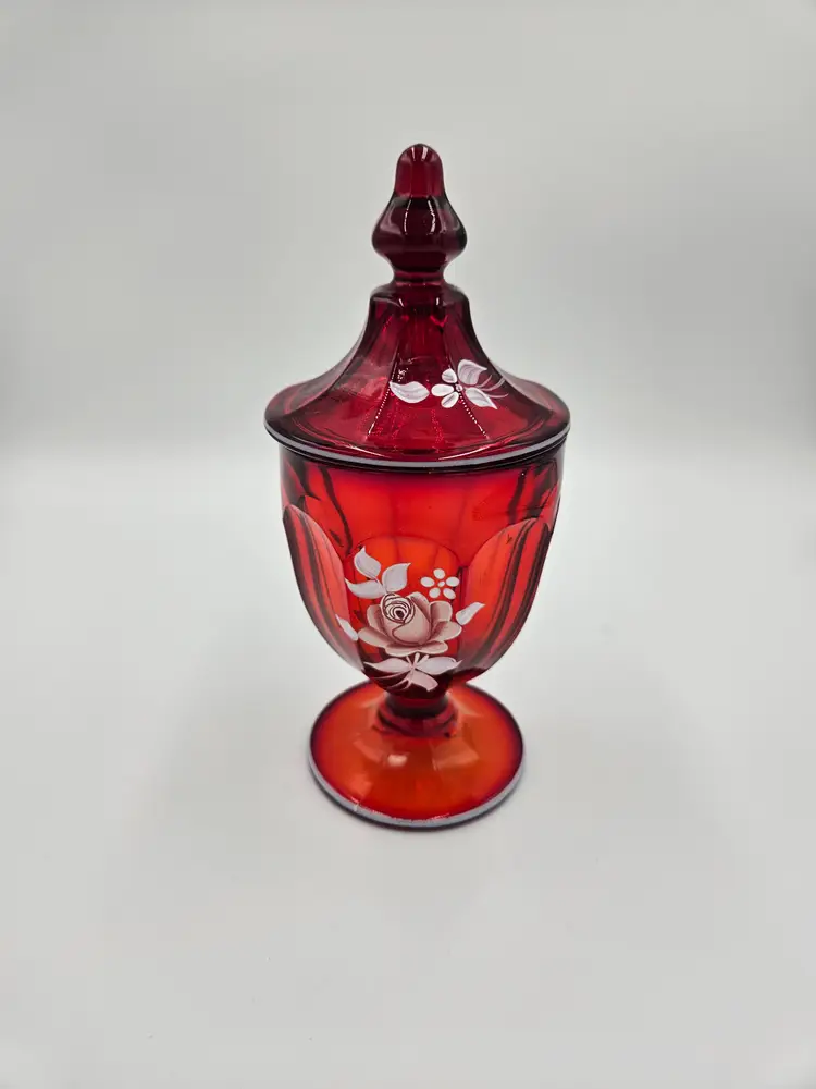 #TR57 Westmoreland Ruby Lidded 1979 Signed Candy Dish