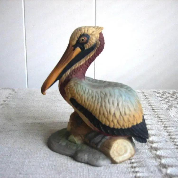 Vintage Lefton China Pelican on Wood Log Porcelain Figurine 07222 Hand Painted 1983