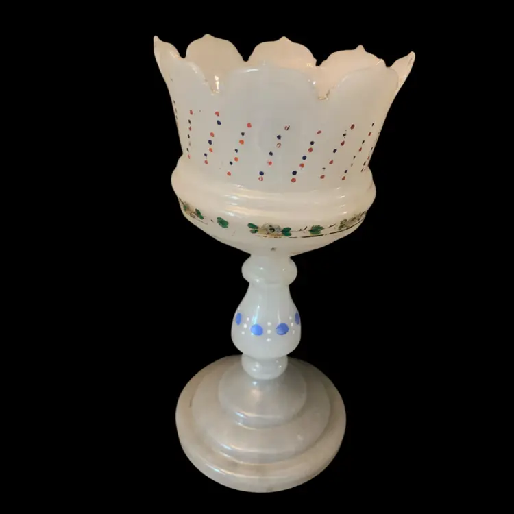 Frosted Glass Compote Candle Holder Vase 5 1/4 X 11 Inches