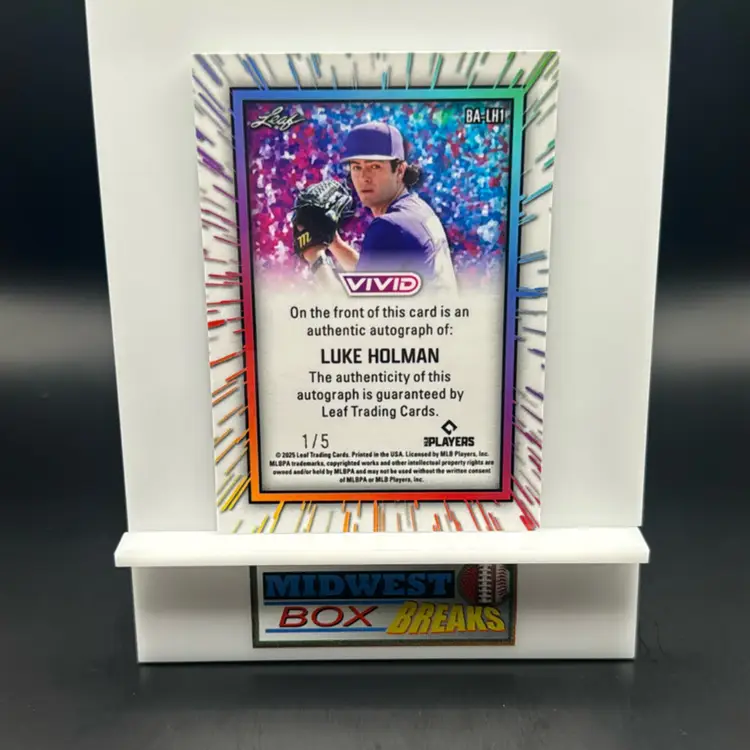 Luke Holman Auto 1/5 White Shimmer 2025 Leaf Vivid Cincinnati Reds MBBCRD