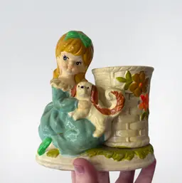 Vintage Chalkware Pencil Sharpener And Holder With Flaws