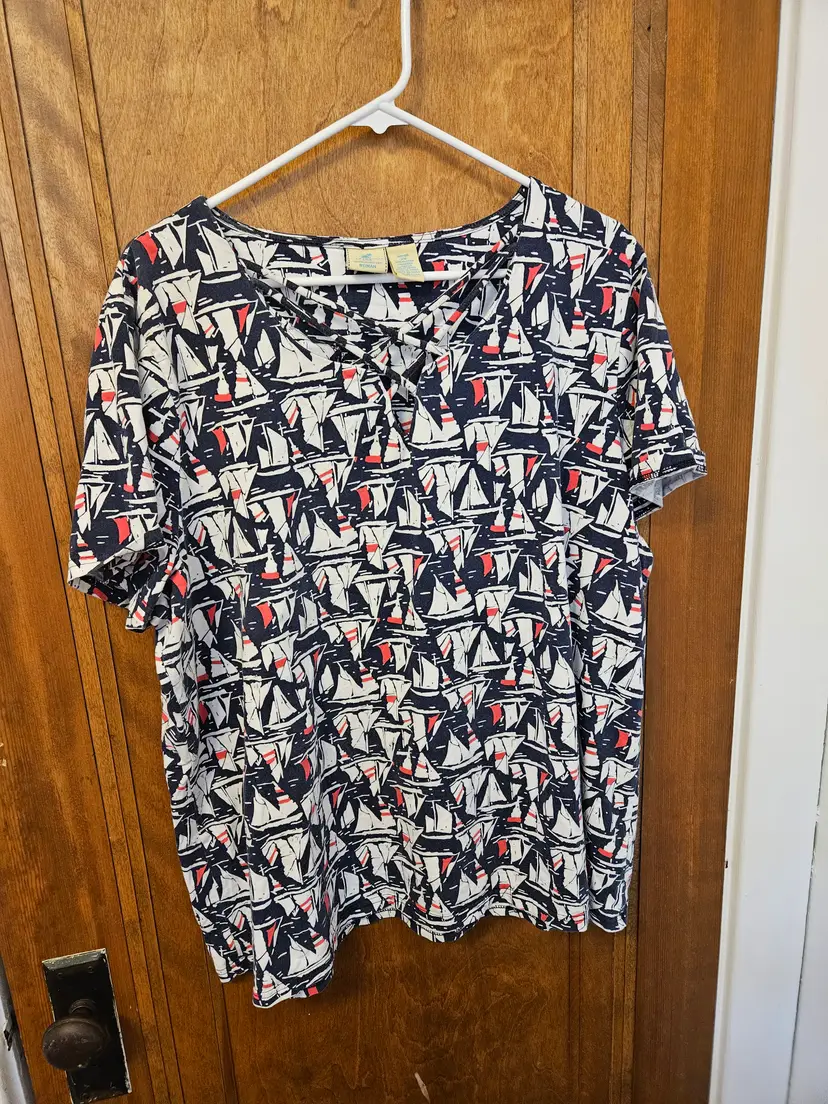 Caribbean Joe Woman Sailboat Print Top, 2X