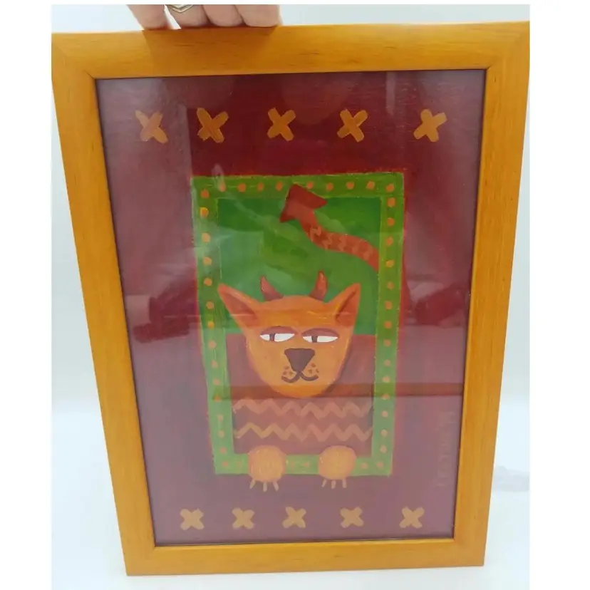 Original Art Work Devilish Cat Framed And Signed Felton '99