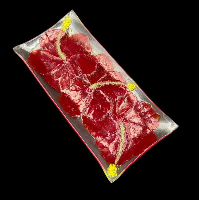 Fused Glass Hibiscus Tray