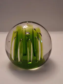 Vintage 1970s BLENKO Air Trap Glass Green & Clear Paperweight