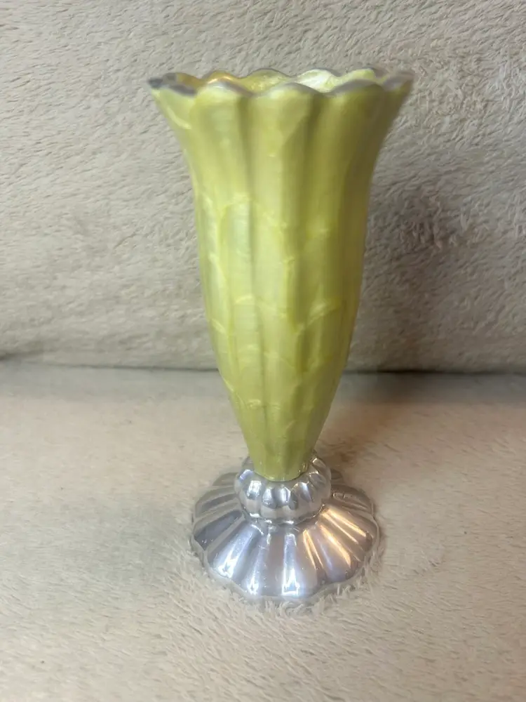 Julia Knight Handmade Peony Kiwi Green And Aluminum Cast Bud Vase