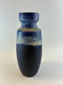 Vintage Blue And Tan Pottery Vase 7.5”
