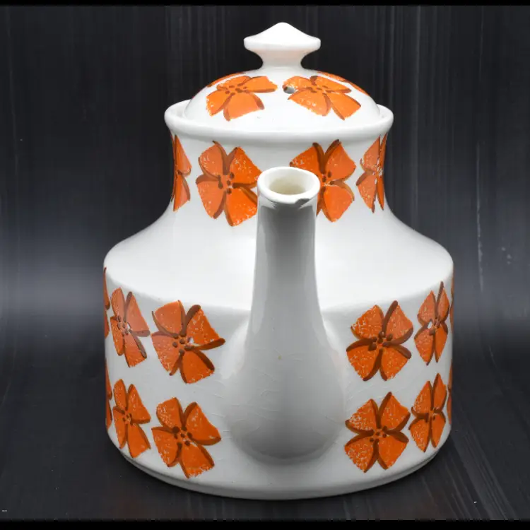 Arthur Wood Teapot, England, Hand Painted, 1950s, Orange, MCM