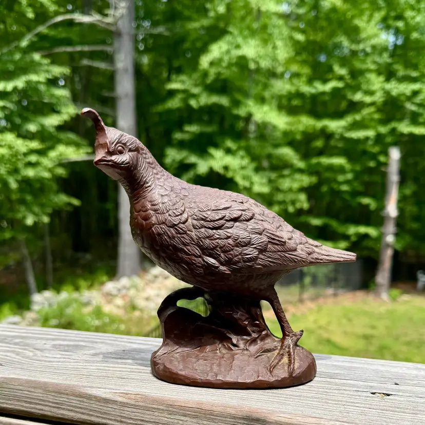 🎀 Vtg Carved Pecan Shell Quail Figurine
