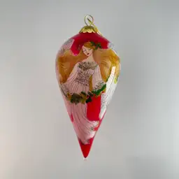 Pier 1 2011 Li Bien Reverse Painted Angel Teardrop Glass Christmas Ornament 4.5"