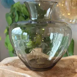 Smoky Brown Bamboo Etched Vase