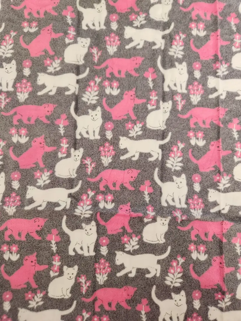 Cats on Gray Cotton Flannel Fabric