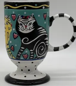 Black White Striped Cat Coffee Mug Cup Henriksen Imports Dana Simson Laurel Burch Style