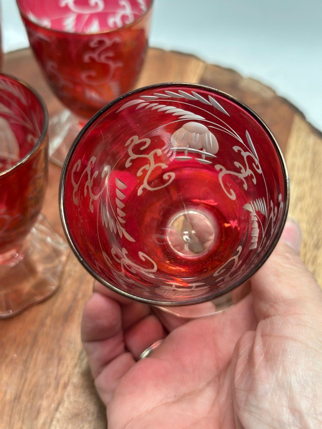 Bohemia Czech Red Cut to Clear Star Glass Holiday Celebrate Set Of 4