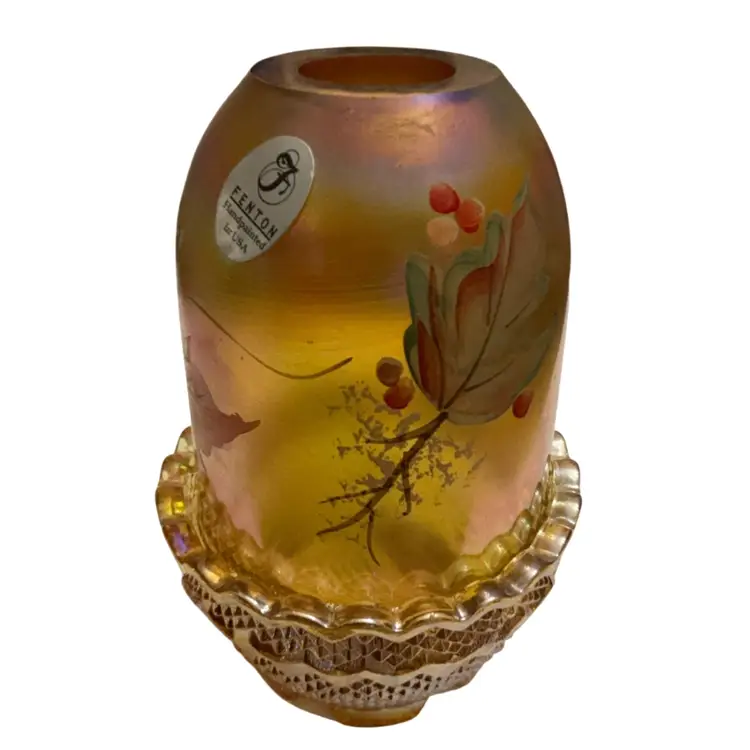 2-piece 2003 Fenton Autumn Gold Fairy Light HP Family Signature Series 4.75”x 3”