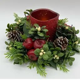 Fantastic Plastic Candle Wreath w/battery-operated Pillar Candle 8”dia X 4”H