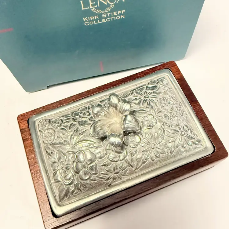 Lenox - Kirk Stieff Pewter and Wood Lidded Trinket Box - With Original Box
