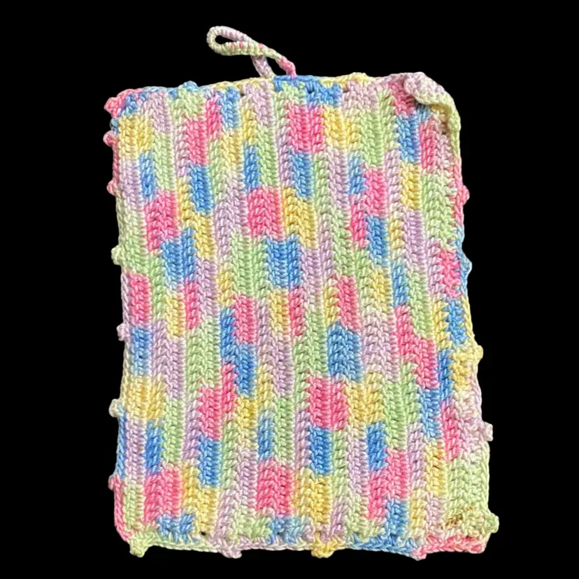 Vintage Crocheted Pot Holder Trivet Multicolored Pastels