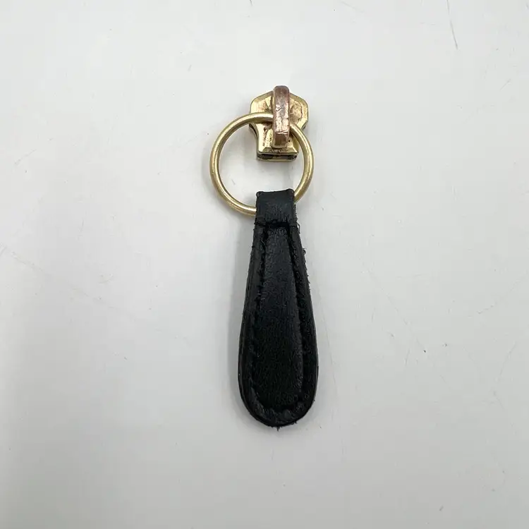 Vintage Coach  Replacement Brass Ring & Black Leather Zipper Puller and Head