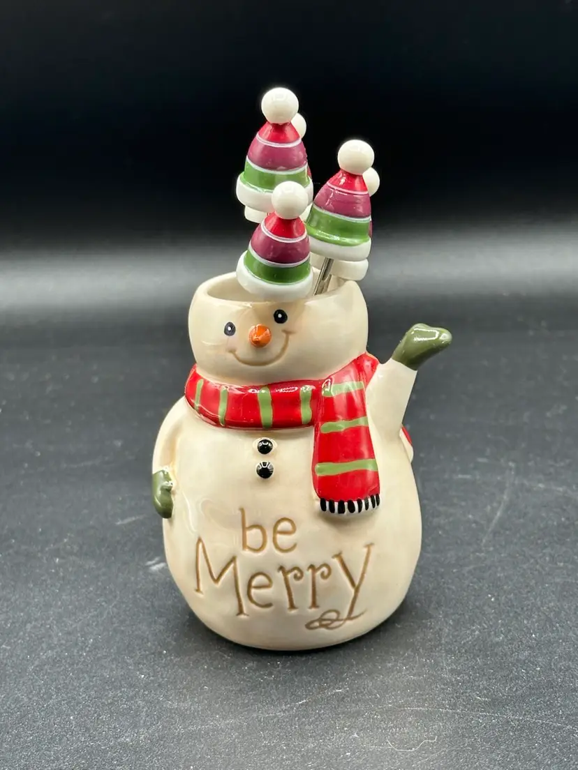 Snowman With Cheese Picks As Hat