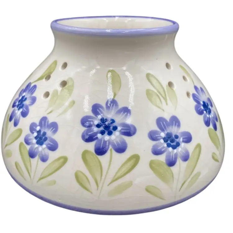 Vintage Large Ceramic Candle Jar Shade, Purple Flowers/Moriage White Dots/Leaves