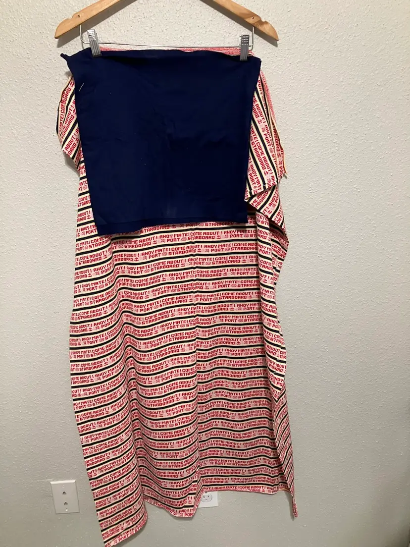 Fabric - Cotton Blend Knit - Boating /Sailing Print With Separate Long/Edging Navy Fabric 60”w 46” & 13”L Respectively