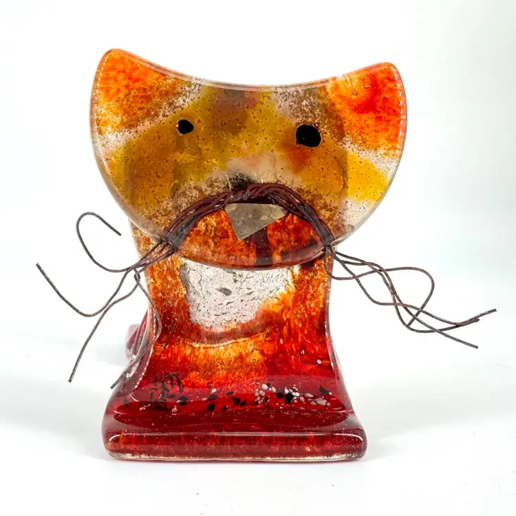Orange Fused Art Glass Bendy Cat Figurine