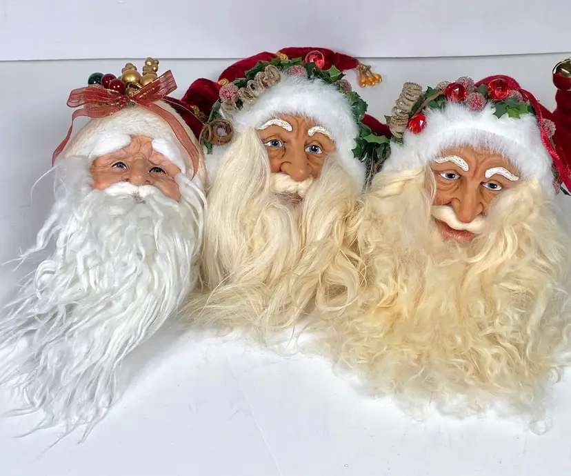 *VTG* Set of 3 Old World Santa Head Decorations Stunning Detail
