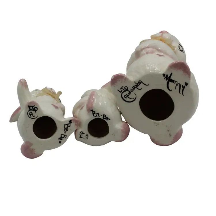 Vintage Bunny Rabbit Family Figurines Hand Painted Les Trois Paulettes Ceramics