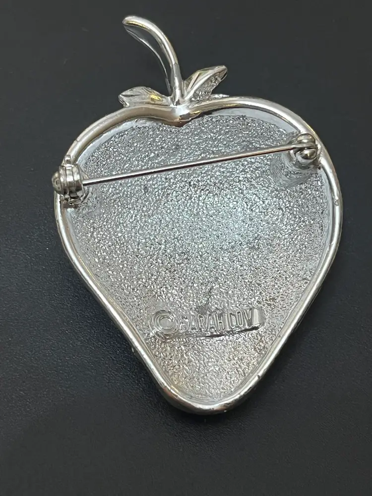 Vintage Sarah Coventry Silvertone Strawberry Brooch Signed